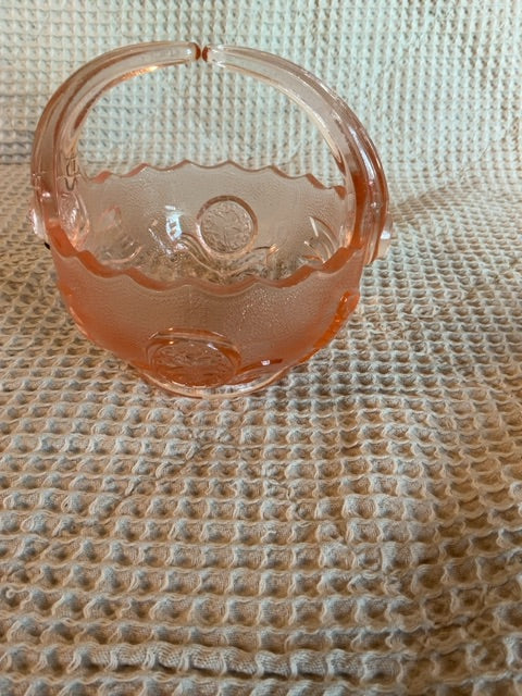 pink Imperial Imperial pink glass basket, 4.75”
