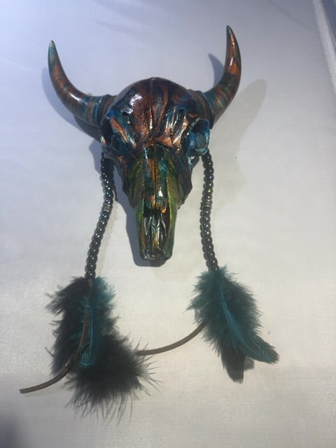 Multi Colored Luminous Creations Lg acrylic poured skull multiple colors, 11 inches x 7 inches