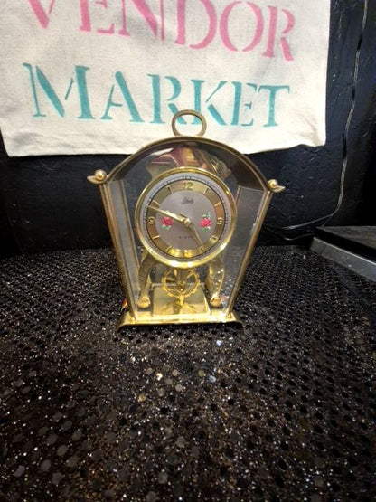 Hand Painted Blk Schatz Mantle Clock, 4" × 2" × 5.5"