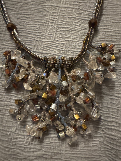 Brown, clear, silver Unknown Quartz and tiger eye bead necklace., 18 inch