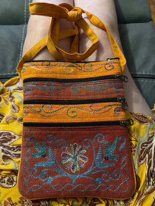 Made in Napal Orange & Red Embroidered Purse