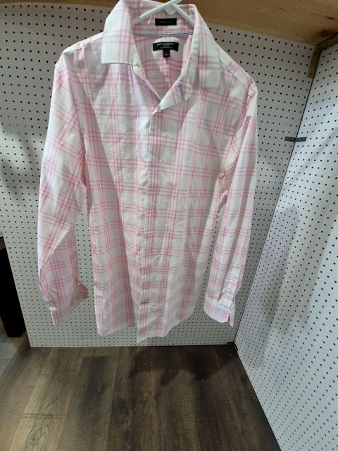 Pink & White Plaid Banana Republic Pink and White Plaid Button-down Shirt, Large