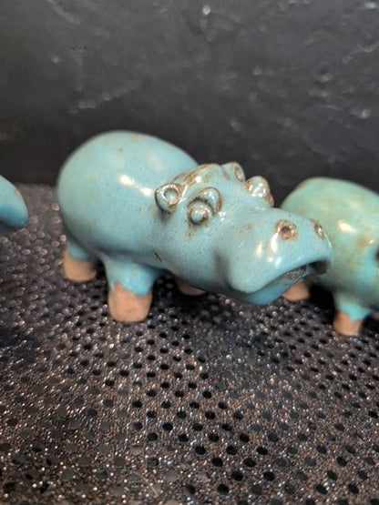 Set of 3  Blue Hippo Figures