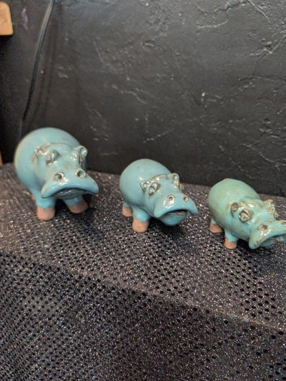 Set of 3  Blue Hippo Figures