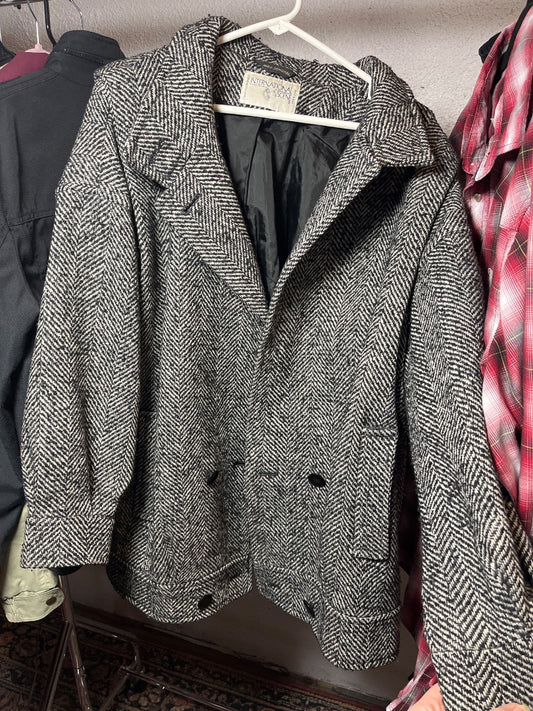 Wool Tweed B/W Coat, L