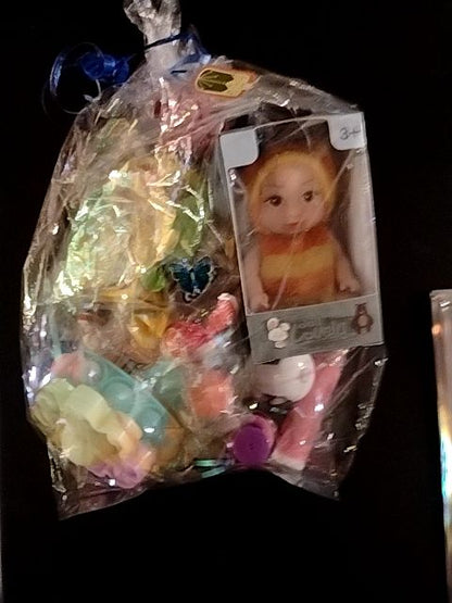 Multi-Plastic Bag With Blue Ribbon Several Brands Little Girl's Gift Pack