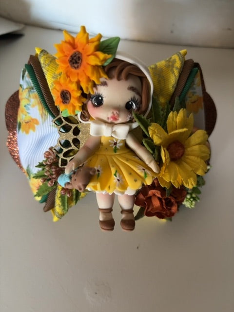 Yellow MysticalCreationsByMaira Sunflower OOAK clay hairbow