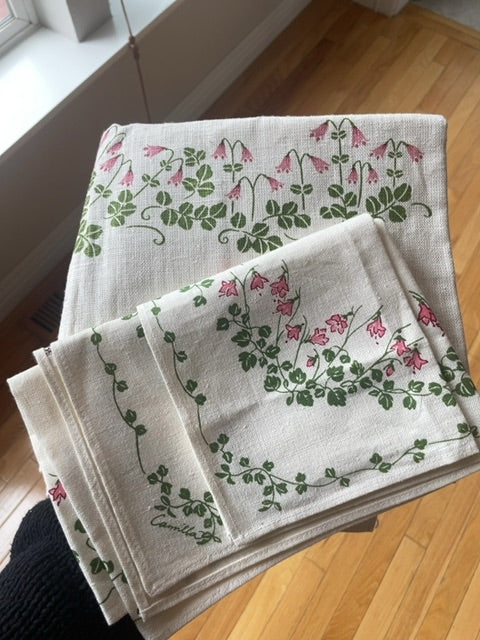 Vintage tablecloth and napkin set, 36” by 36”
