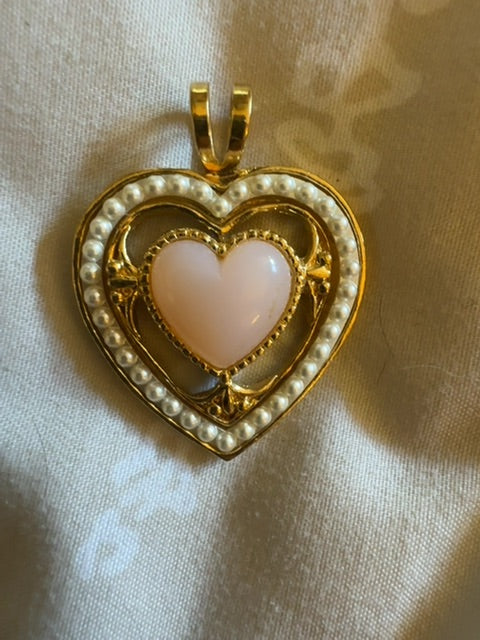 Avon gold tone pink heart pendant