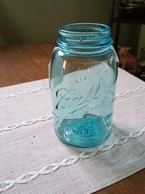 Blue glass mason jar, no lid 4.5" x 6.5"