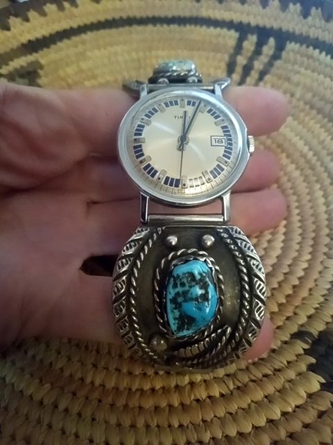 Sterling silver, turquoise Signed Watch band, Mens