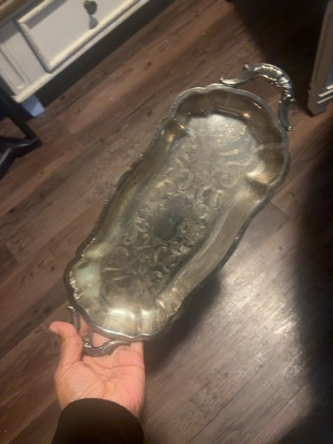 Footed Silver bread tray w/handles