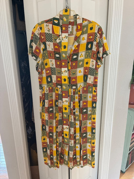 Retro cottagecore faux patchwork dress