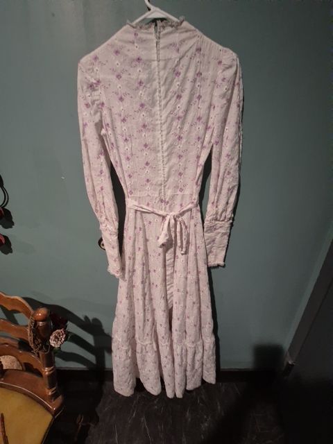 White w/purple flowers  Vintage Handmade Prairie Maxi Dress