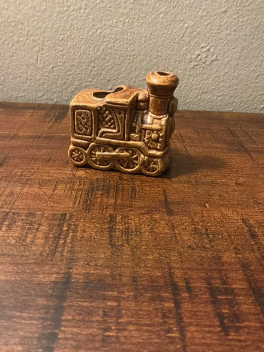 Brown Unknown Train toothpick holder, 2.75”