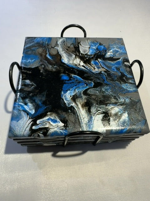 Multi Colored Luminous Creations Acrylic Poured 4 set Coasters Multiple Sizes and Colors, 4 inches x 4 inches