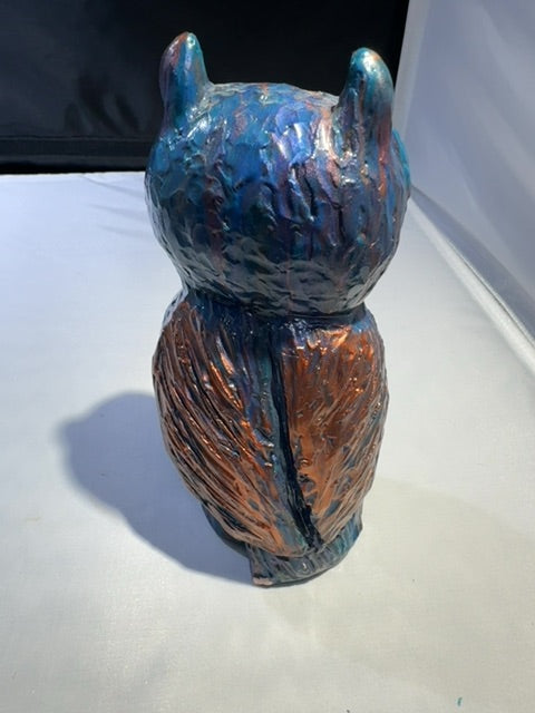 Cooper Teal Purple Luminous Creations Acrylic Poured Ceramic Owl, 7 inches X 4 inches x 3 inches