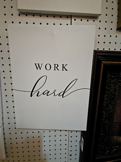 White and black letters  canvas Stay positive/make it happen/work hard LR, 16x12 in