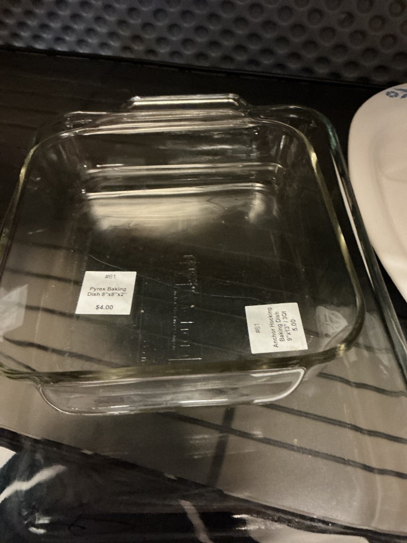 Clear Pyrex Glass bakeware, 8x8x2