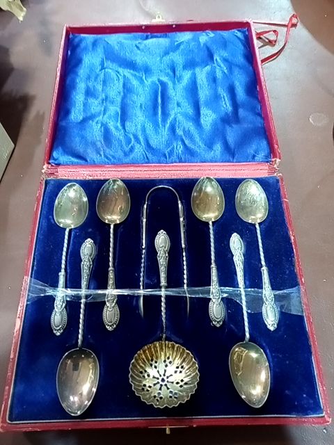 Antique sterling silver gold washed/gilt apostle spoon set
