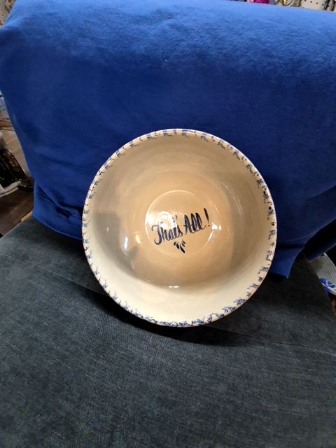 Cream w/Blue Marshall Pottery Popcorn Bowl, 10.5"