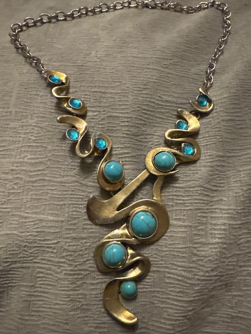 Silver-Tone  Turquoise Modern Necklace