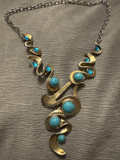 Silver-Tone  Turquoise Modern Necklace