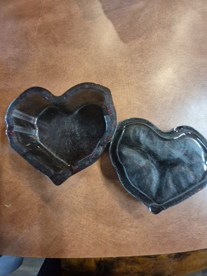 Black w/Red Glitter Handmade Heart Shaped Resin Trinket Box