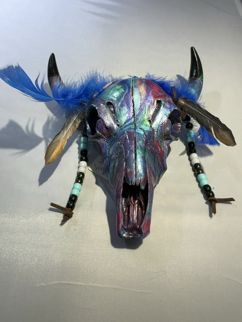 Multi Colored Luminous Creations Lg acrylic poured skull multiple colors, 11 inches x 7 inches