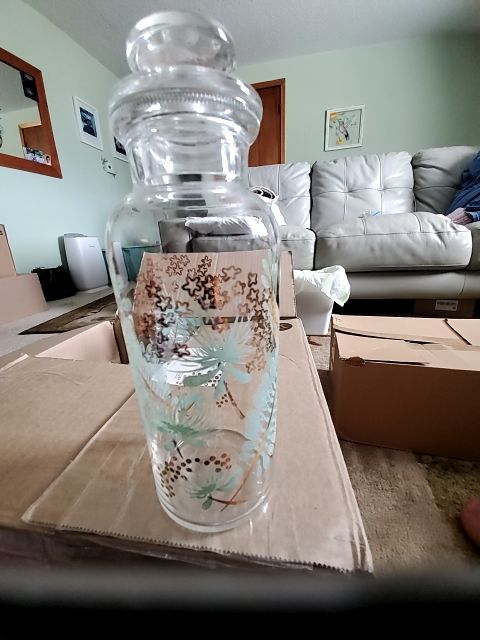 Anchor Hocking apothecary fern and gold leaf
