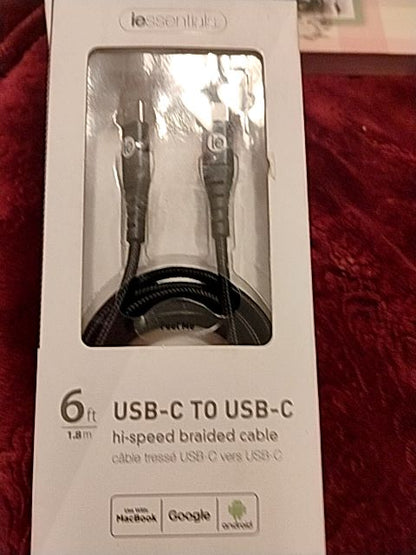 Black (Wht Box) IE Essentials USB-C To USB- C Charger, 6 Ft (1.8 m)