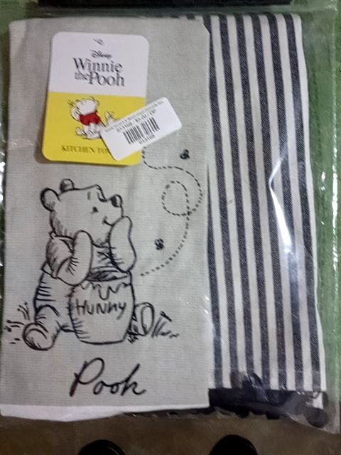 Winnie the pooh & blk/wht striped dishtowels New