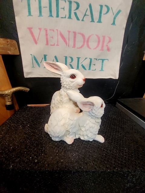 White  2 Bunny Figurine, 8" × 6" × 7.5"