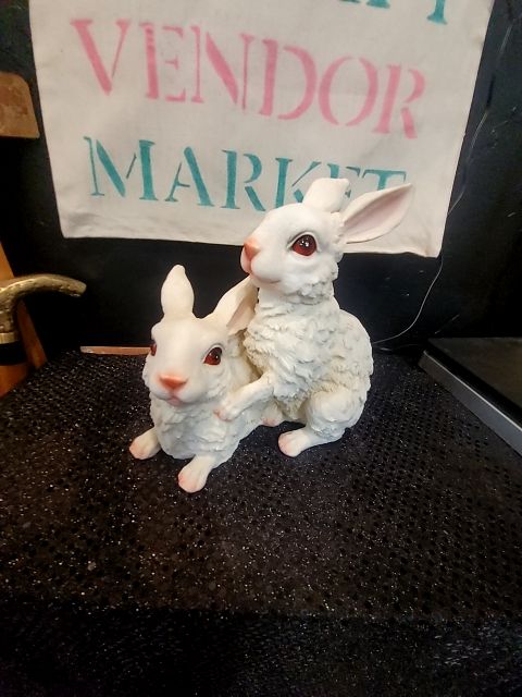 White  2 Bunny Figurine, 8" × 6" × 7.5"