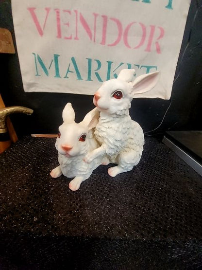 White  2 Bunny Figurine, 8" × 6" × 7.5"