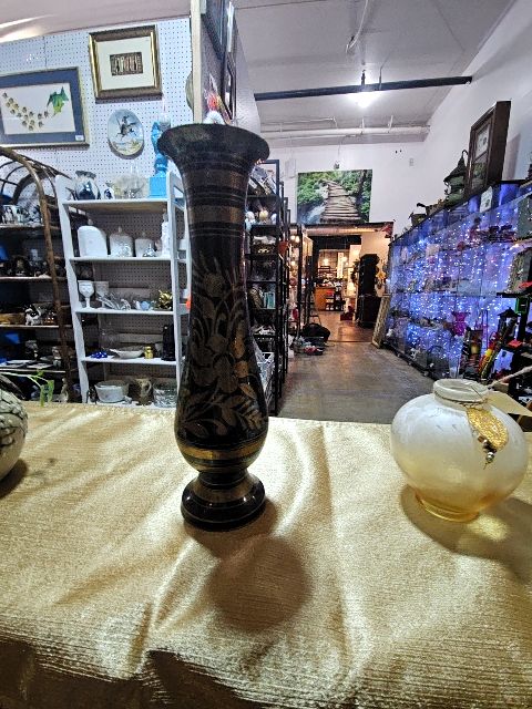 Indian etched brass vase