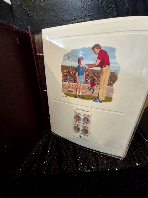Stamp Collection, Special Olympics 1st Page of 28 US Commemorative Stamp Panels, 13" × 14"