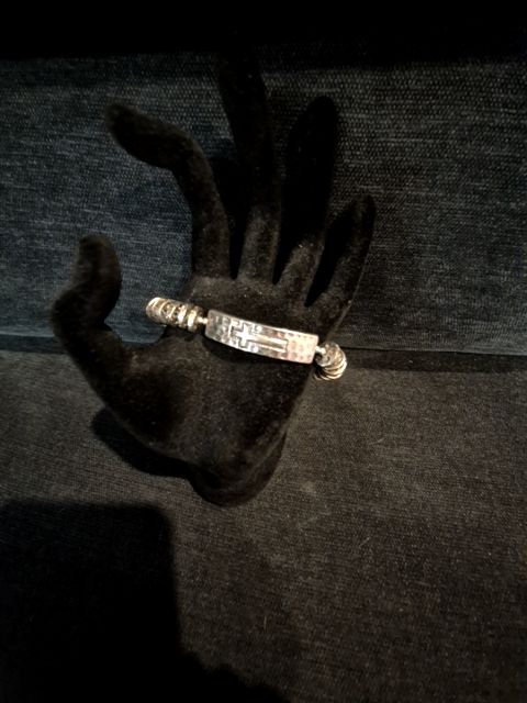 Silver  Metal Bracelet w/Cross plate and buttonlike beads