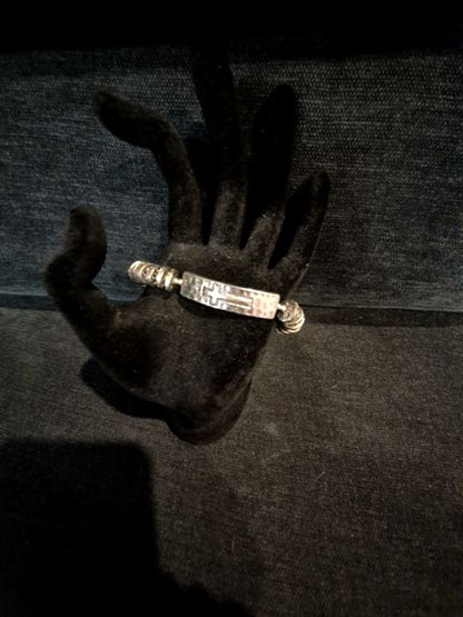Silver  Metal Bracelet w/Cross plate and buttonlike beads