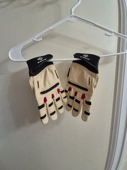 Cream, Black, Red Bionic Leather Gloves, Women's M