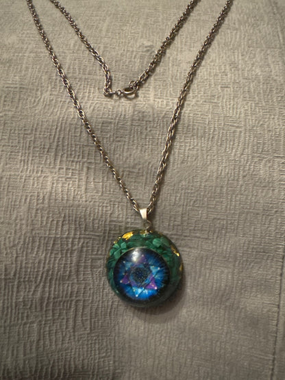 Multi jewel tones Unknown Acrylic round pendant on silver tone chain