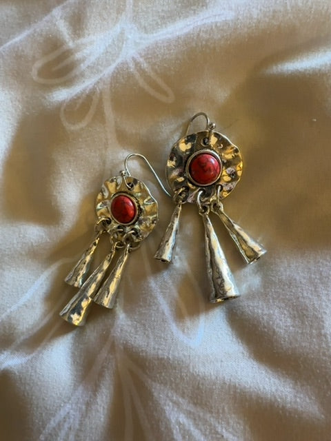 Orange silver tone SW style earrings
