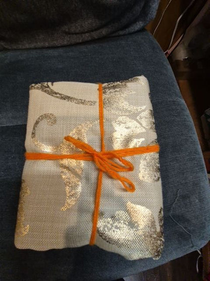 Tan w/Gold Design  Fabric Piece, 94" × 23"