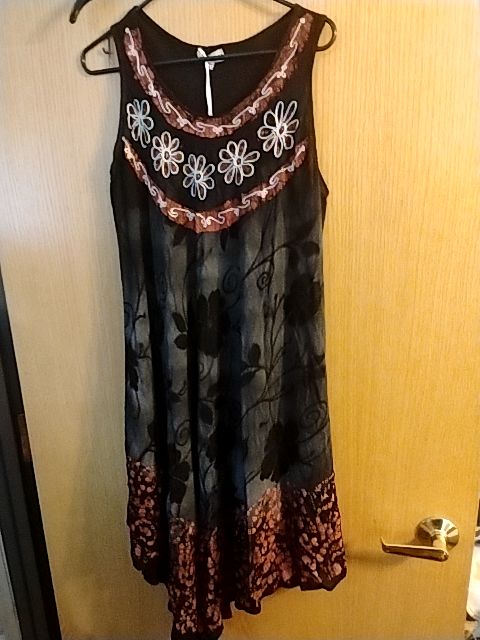 Black and Maroon Jovie Sleeveless Boho Dress, One Size fits most