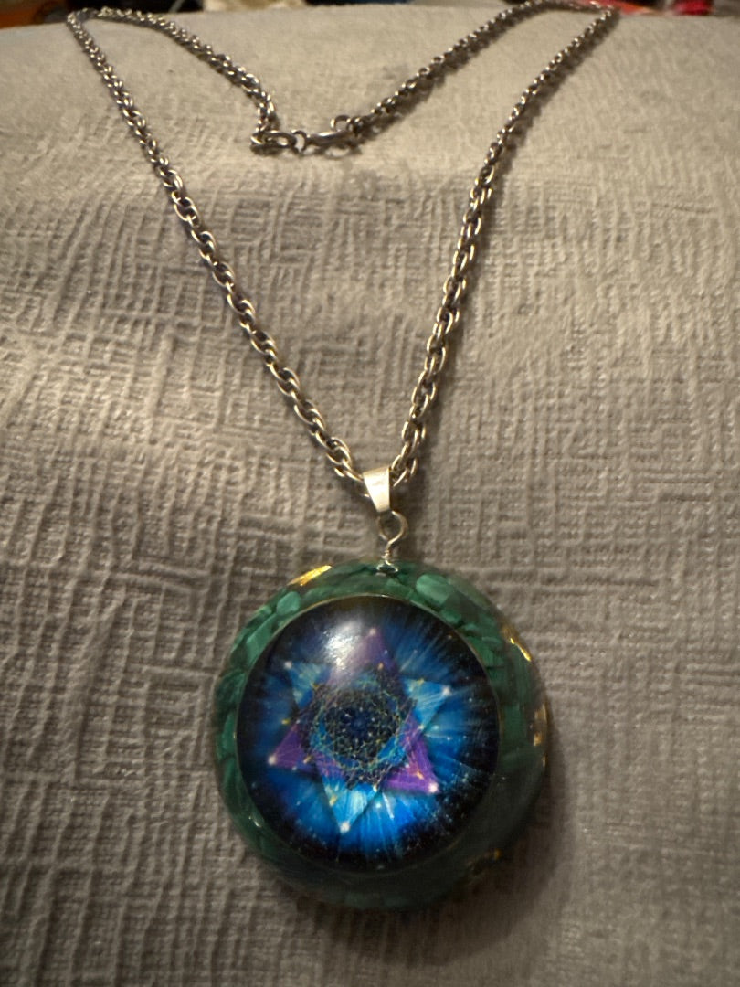 Multi jewel tones Unknown Acrylic round pendant on silver tone chain