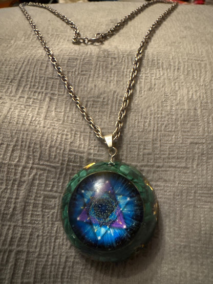 Multi jewel tones Unknown Acrylic round pendant on silver tone chain