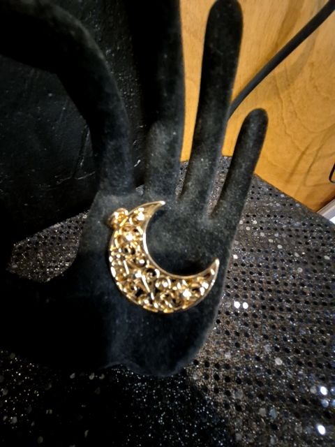 Goldtone  Half Moon w/Rhinestones Pendant, 1.5"