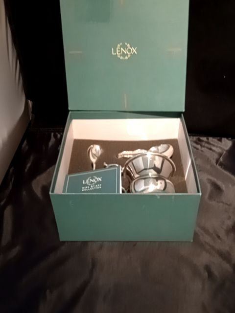 Lenox Kirk Steiff pewter 3pc baby set