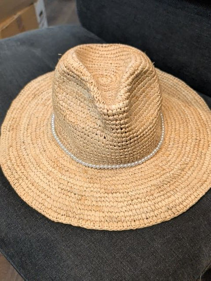 J. crew Straw hat W/ Faux pearls
