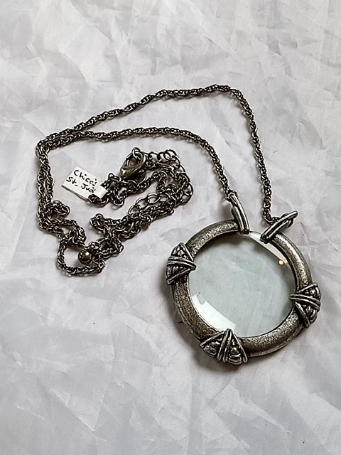 Silver Chico's St Jude magnifying glass pendant necklace